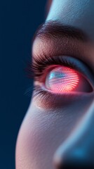 Poster - Futuristic Biometric Concept Image Human Eye Projection With Digital Interface - Secure Authentication and Privacy Tech Solutions for Business and Digital Environments