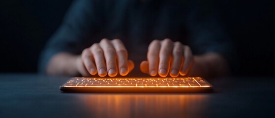 Leinwandbilder - Neon-Tinted Coding Interface Vibrant Keyboard with Developer at Work - Innovative Tech Content and Digital Marketing Strategy in the Software Development Industry