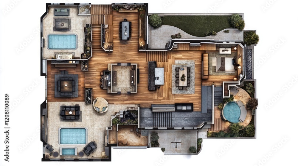 Picture of Two-story luxury house layout with a home theater, wine cellar, and spa ...