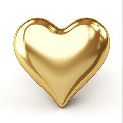 Golden Heart Symbol of Love. Shiny Heart Shape Decoration in Pure White Background with Clipping Path for Easy Isolation