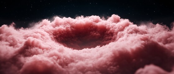 Poster - Ethereal Dreamscape Pink Cloud Formation in Cosmic Night Sky - Visual Content for Modern Marketing, Textile Design and Imaginative Decor