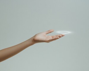 Leinwandbilder - Invisible Technology Integration Minimalist Hand Gesture with Holographic Interface in Soft Light - Innovative Digital Interaction for Modern Tech and User Experience Design