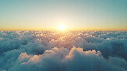 Wall Mural - Serene Sunrise Above a Blanket of Soft, Fluffy Clouds in Sky
