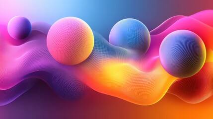 Wall Mural - Colorful Abstract Background with Spheres and Wavy Patterns