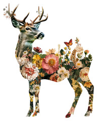 Wall Mural - PNG Flower Collage deer wildlife pattern animal.