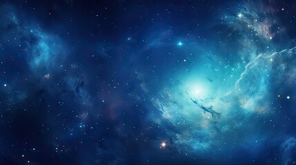 Wall Mural - Heavenly Blue Galaxy Wallpaper. Beautiful Blue Cosmos Background with Nebula and Sun Rays. Perfect for Space Themed Designs