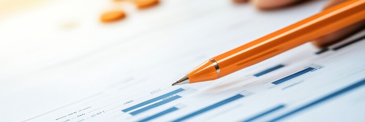 Poster - Modern Minimalist Financial Analysis Bright Orange Pen on Digital Data Graph for Strategic Business Growth in Executive Finance Environments