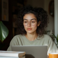 Poster - Zen Study Space Indian Student Navigates Online Exams from Home - Modern Remote Learning Aesthetic with Natural Light and Digital Tools for Professional Growth