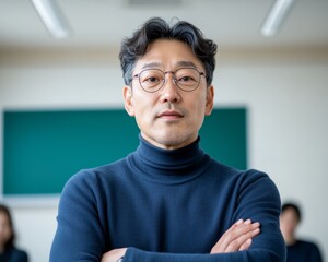 Poster - Hybrid Learning Excellence Korean Male Professor in Smart Classroom with Digital Tech - Empowering Modern Education and Academic Innovation
