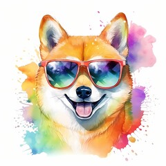 Cool Shiba Inu clipart. Digital watercolor clipart. Detailed illustration