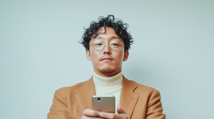 Aufkleber - Minimalist Tech Vision Young Korean Professional Engaging with Mobile Banking App in Sleek Urban Cafe Fintech for Secure, Cashless Transactions and Modern Business Innovation