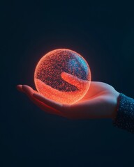 Aufkleber - Futuristic Tech Aesthetic Luminescent Digital Sphere in Hand - Innovation Symbol for Modern Business, Marketing, and Creative Tech Solutions
