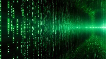 matrix style binary code background in green: digital datum with random falling numbers and informat