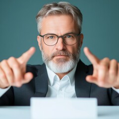 Aufkleber - Strategic Leadership Presentation Confident Business Executive with Silver Beard and Glasses in Modern Office Setting - Professional Engagement and Team Motivation for Corporate Success