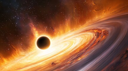 Wall Mural - a surreal cosmic scene of planets, nebulae, and a glowing black hole pulling in light