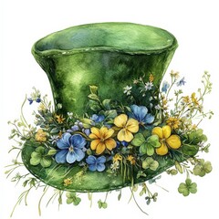 Wall Mural - A green hat with flowers on it