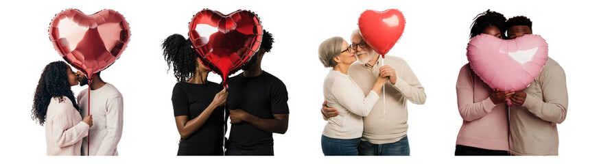 Wall Mural - PNG Couples embracing heart balloons set, isolated on transparent background