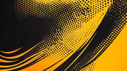 Wall Mural - dynamic abstract background featuring bold black and yellow curves with dotted gradients.
