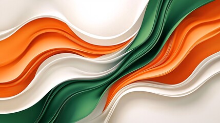 Wall Mural - a vibrant abstract design featuring flowing curves in green, white, and orange, symbolizing unity an
