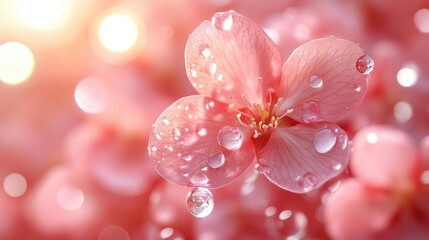 Wall Mural - A close up of a pink flower with water droplets on it