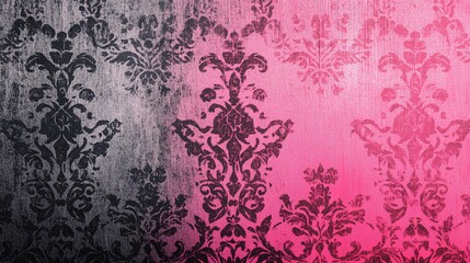 A striking black and pink damask pattern, creating a rich and elegant backdrop with a vintage feel.