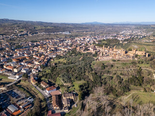 Wall Mural - Aerial drone photo of the town center in Certaldo in Tuscany, Italy.