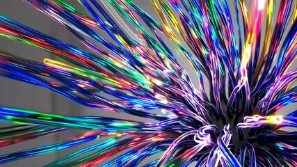 Aufkleber - Colorful fiber optic cables with glowing lights, abstract digital technology concept