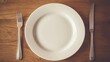 © AIArtistry - Empty white ceramic plate on a wooden table with silver fork and knife on either side, ideal for promoting National Eat What You Want Day.