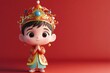 © Renat - Cute little boy with a traditional Chinese costume on light red background. Generation AI.