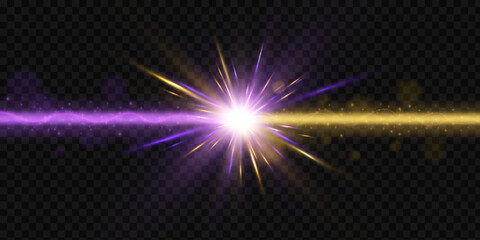 Poster - Bright glowing light effect bright glare. Effect of glowing light rays distortion light lens. Beautiful shimmering light glare. Vector 10 EPS
