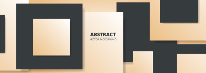 Wall Mural - black and beige modern abstract wide banner with square shapes. geometric 3d abstract background. ve