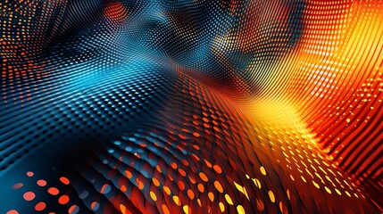 Wall Mural - abstract wave of colorful dots creates a vibrant, dynamic visual experience in shades of blue, orang