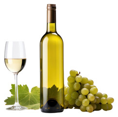 Poster - PNG White wine bottle grapes glass.