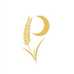 Wall Mural - Wheat stalk with a crescent moon symbol on white background suitable for logos and agriculture visuals