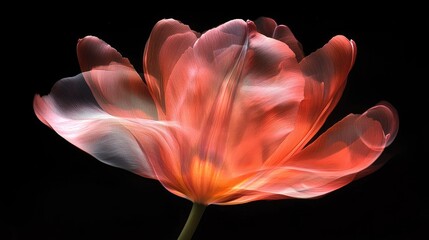 Wall Mural - graceful tulip bloom with vibrant red and soft pink hues on a dark background showcasing its delicat