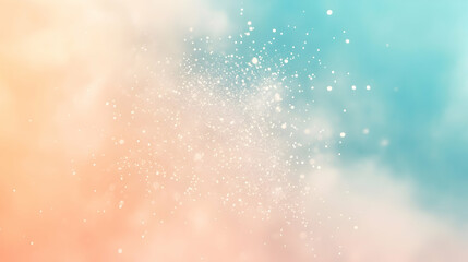 Wall Mural - mist particles dispersing gently against a pastel sky blue and coral background, with smooth lightin