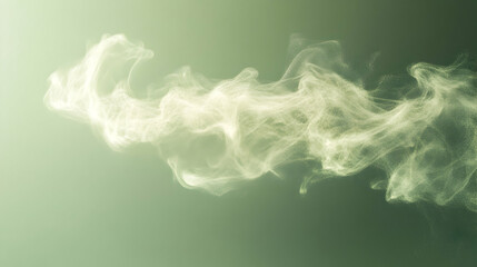 Wall Mural - mist particles dispersing gracefully against a solid pastel olive background, illuminated softly for
