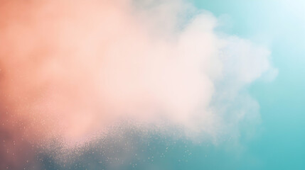 Wall Mural - mist particles dispersing into a pastel coral and sky blue gradient background, bright lighting ensu