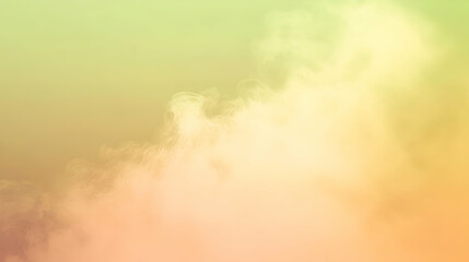 Wall Mural - mist particles forming soft motions against a muted yellow-green and peach gradient backdrop, illumi