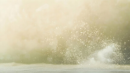 Canvas Print - mist particles shimmering in motion against a pastel beige and olive background, brightly lit for ma