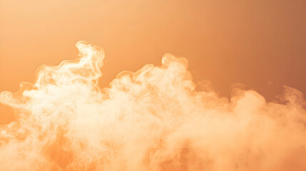 Wall Mural - steam clouds rising in a dynamic flow against a soft orange background, well-defined and uniformly l