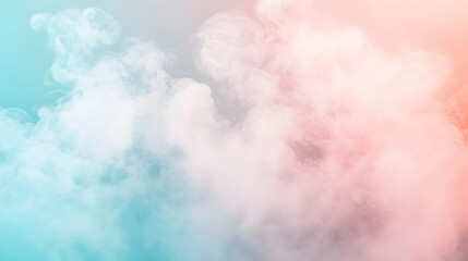 Wall Mural - steam clouds swirling gracefully against a pastel aqua and rose background, softly illuminated for s