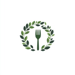 Wall Mural - Fork in green leaf circle graphic for food, menu or cooking related purpose