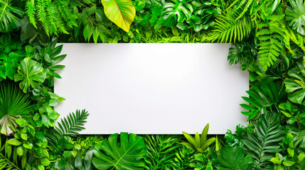 Poster - Lush green foliage creates a vibrant natural frame with blank space for messages or designs
