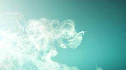 Wall Mural - steam rising delicately into intricate swirls against a gradient teal and sky blue backdrop, evenly 