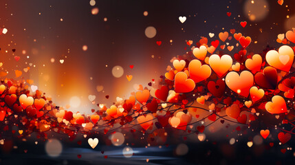 Poster - Colorful hearts and lights create a romantic atmosphere for a celebration during the evening