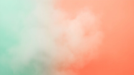 Wall Mural - thin fog softly settling into a gradient light coral and mint backdrop, evenly lit for natural clari