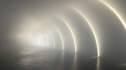 Poster - thin mist forming subtle arcs against a muted steel gray backdrop, illuminated for clear visibility