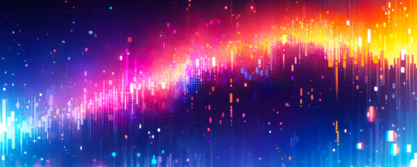 Poster - Colorful light wave illustration showcasing vibrant energy patterns against a dark background in a digital design