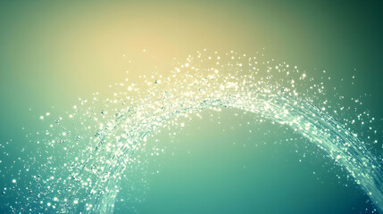 Wall Mural - water spray droplets forming elegant arcs against a pastel olive and teal background, illuminated br